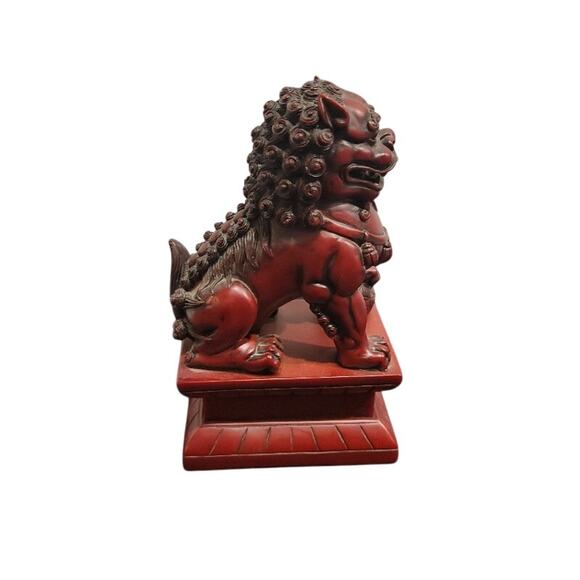 Asian Foo Dog Sculpture Figurine Heavy Resin Red Home Decor - Picture 4 of 8
